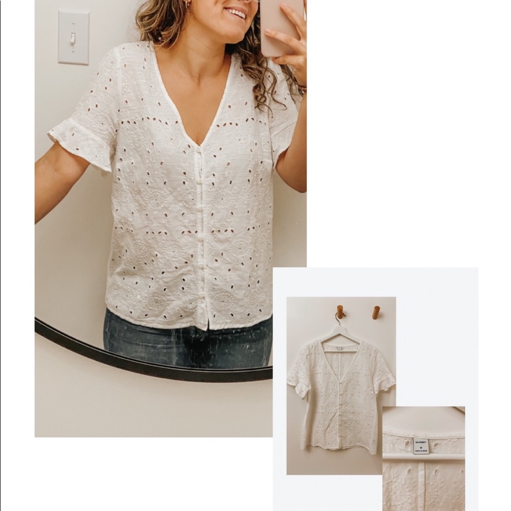 White eyelet button down blouse